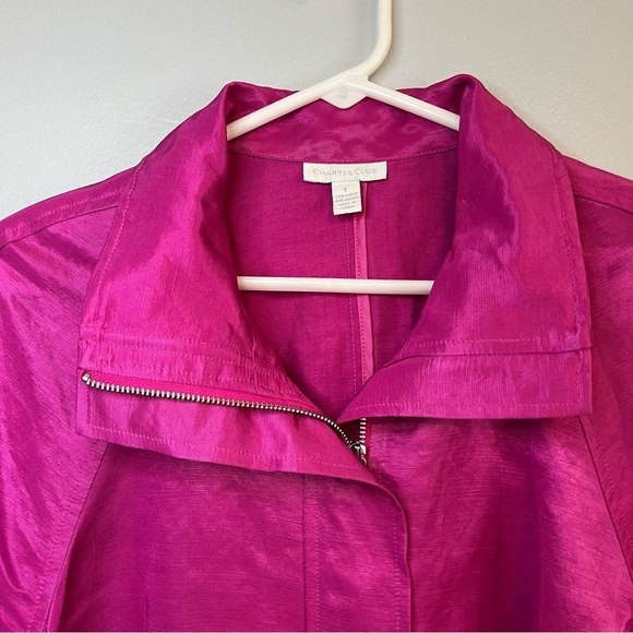 Charter Club Womens Blazer Full Zip Linen Viscose Sz L Pink Barbie Cruise Office - Picture 2 of 9